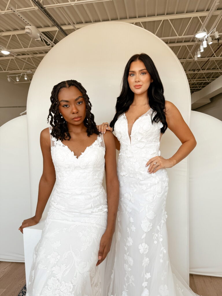 african american and white model in bridal gown
