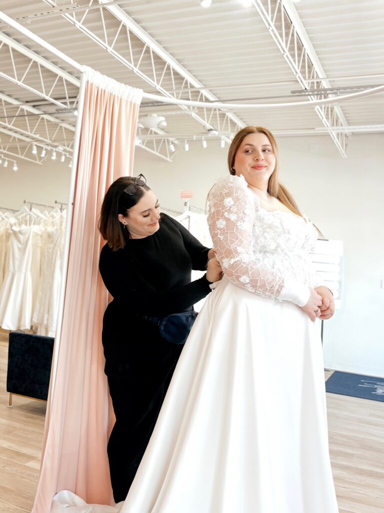 stylist assisting bride during her appointment at Vow Ready