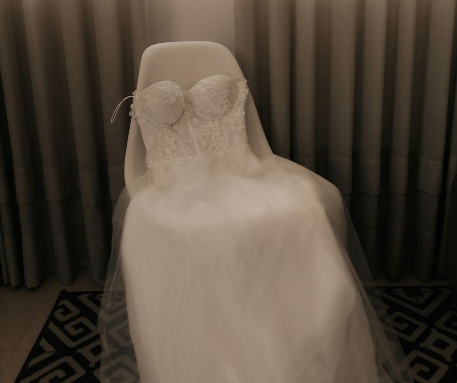 Wedding dress on the white chair